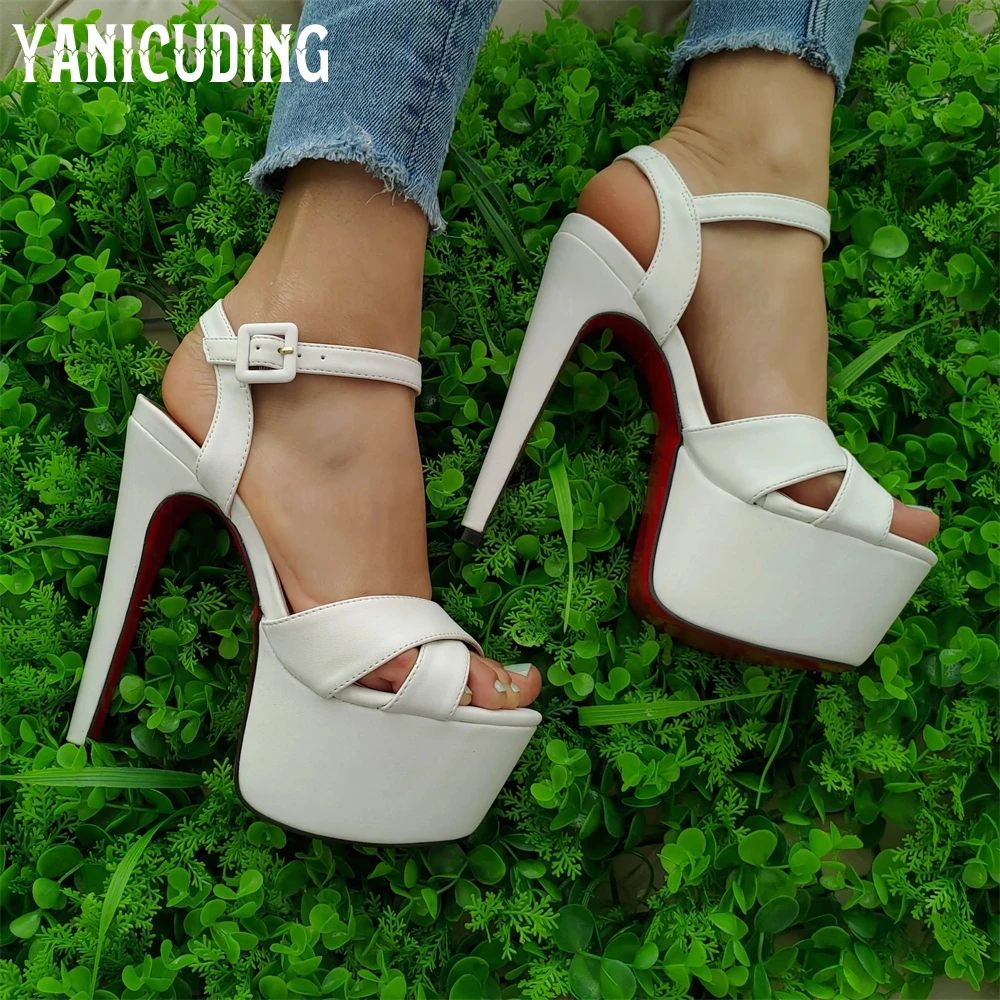 

Platform Stiletto Buckle Sandals Cross Strap Concise Design Summer Shoes Super High Heel Large Size Sandals for Women Customized