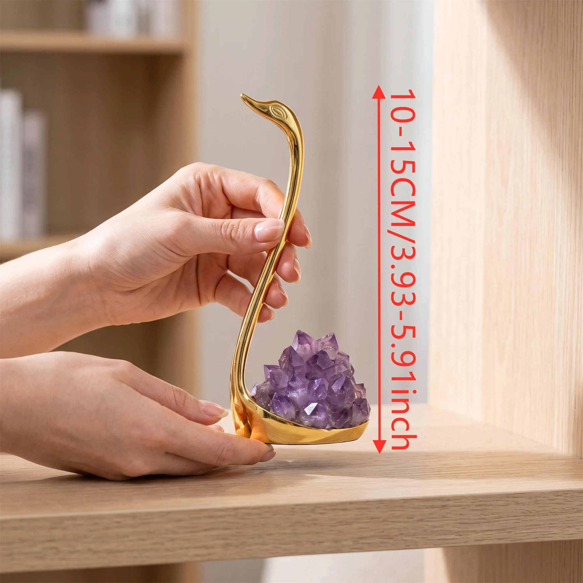 Natural Amethyst Citrine Crystal Swans Hand Carved Couple Figurine Romantic Gift for Her Him Anniversary Valentine Home Decor