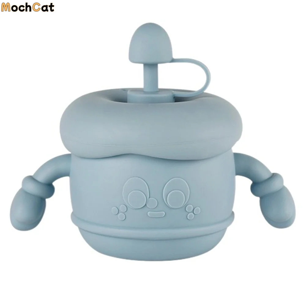 

Креативная детская поильная чашка с защитой от протекания, портативная, для малышей, из мягкого силикона, с крышкой и трубочкой