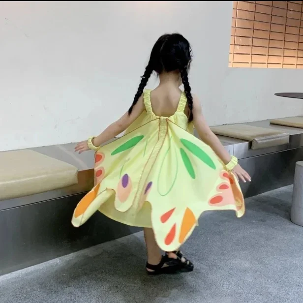 Birthday Princess Dresses Children Kids Vestidos Summer Clothes 2025 Girls Baby 3D Big Butterfly Wings Dress Fashion Kids