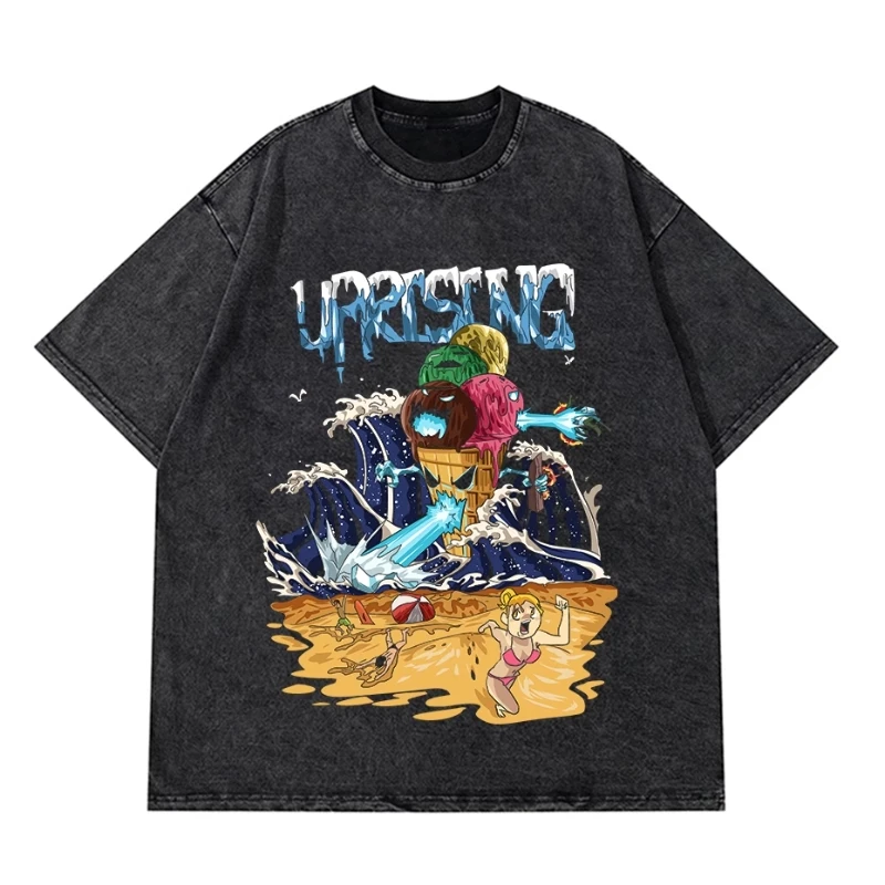 Printed T Shirt Men Retro Washed 100_ Cotton Tops Tees Harajuku Tshirt 2023 Streetwear Hip Hop Male T-shirts T Shirt