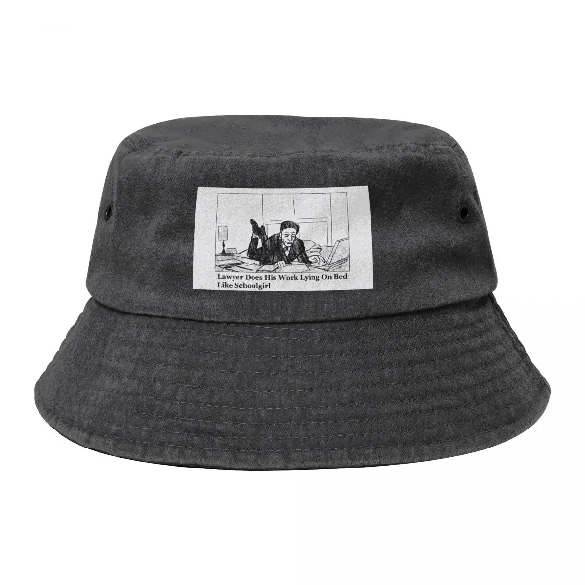 Lawer does his work lying on bed like schoolgirl poster Bucket Hat Snap Back Hat summer hat black Ladies Men's