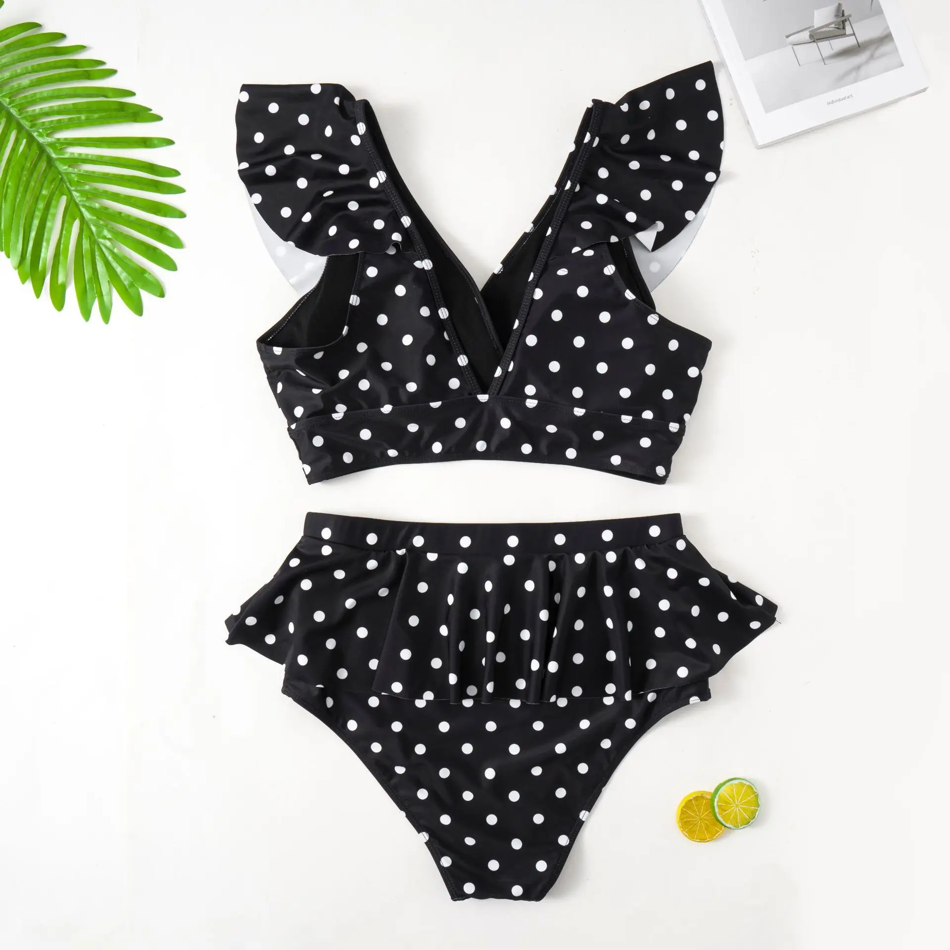 Plus Size Ruffle Dot High Waist Bikini Swimwear Women\'s Swimsuit Beachwear Bathing Suits