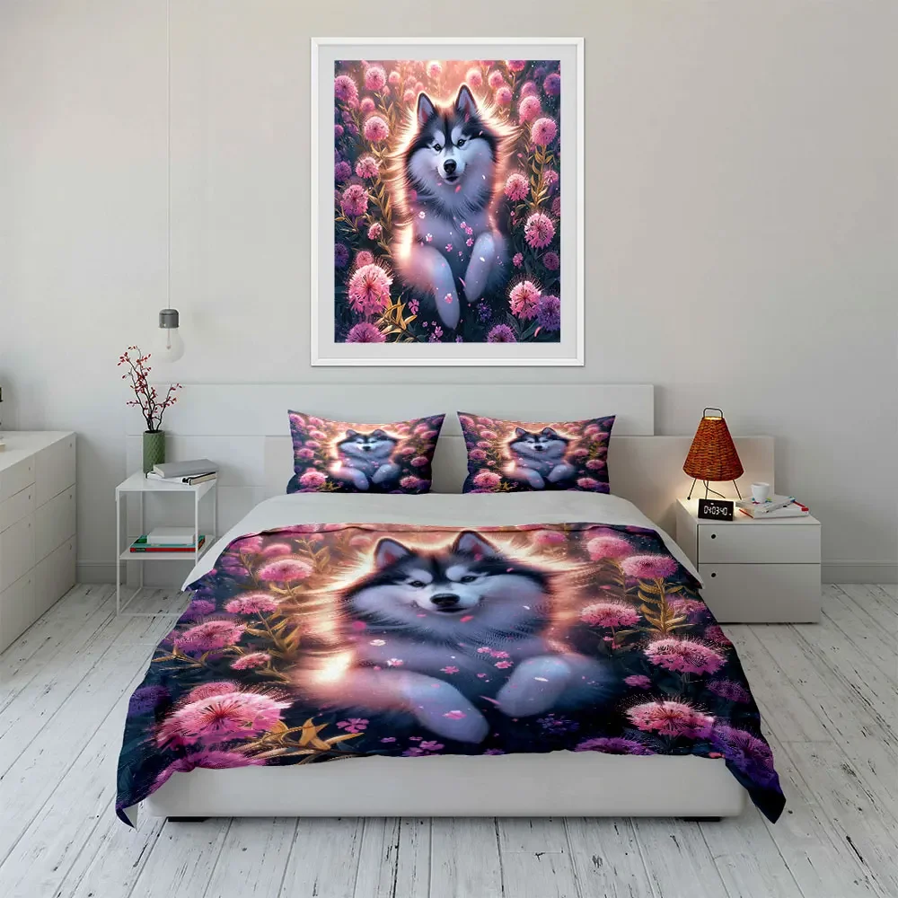 

"Floral Dog-Themed Decorative Set" Multiple sizes kid's and adults' bedroom Exquisite 3PC bedding set, gift