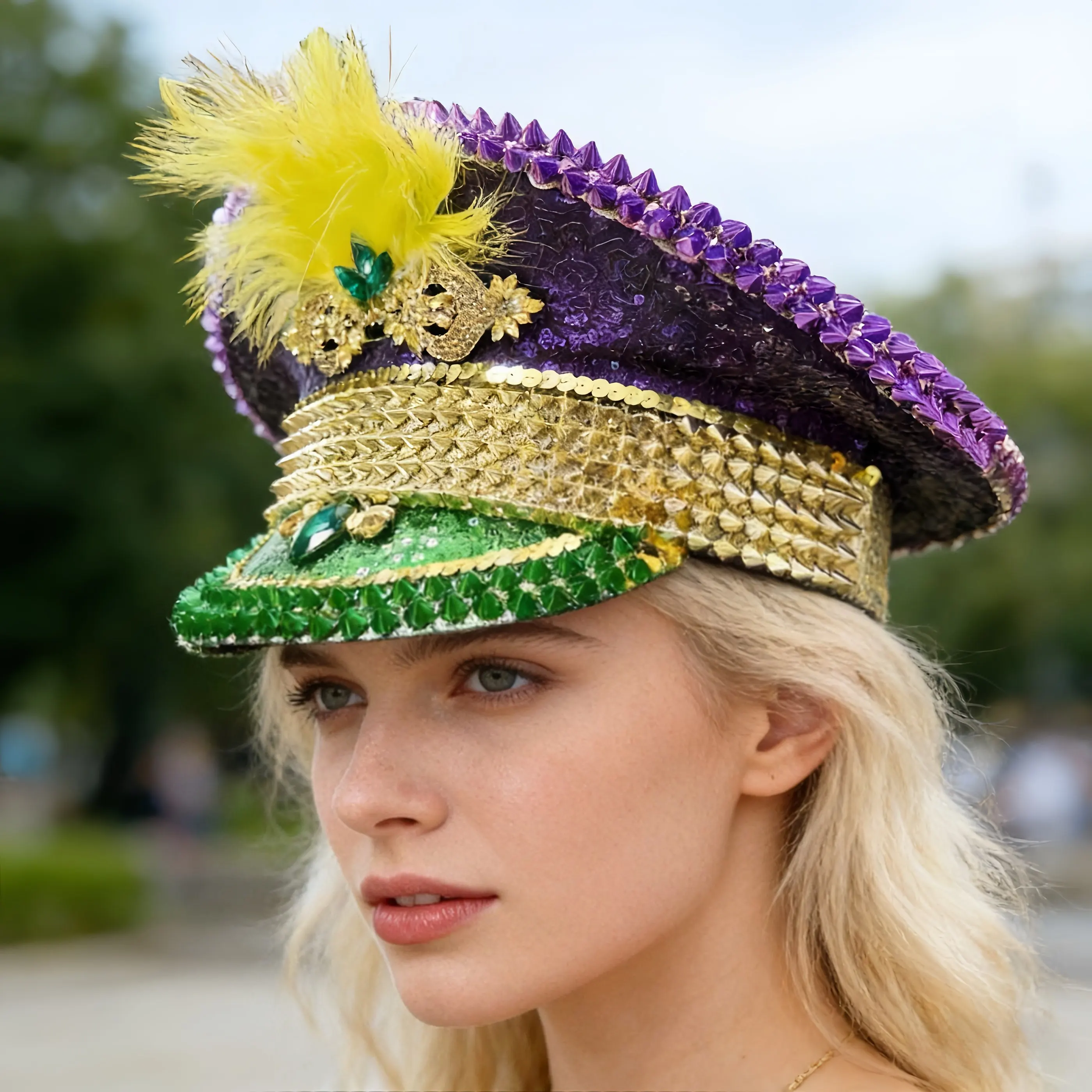 

HongLuan Carnival Disco Mardi Gras Captain Hat for Music Festival Woman, Rave Festivals Accessories & Party Cap for Man