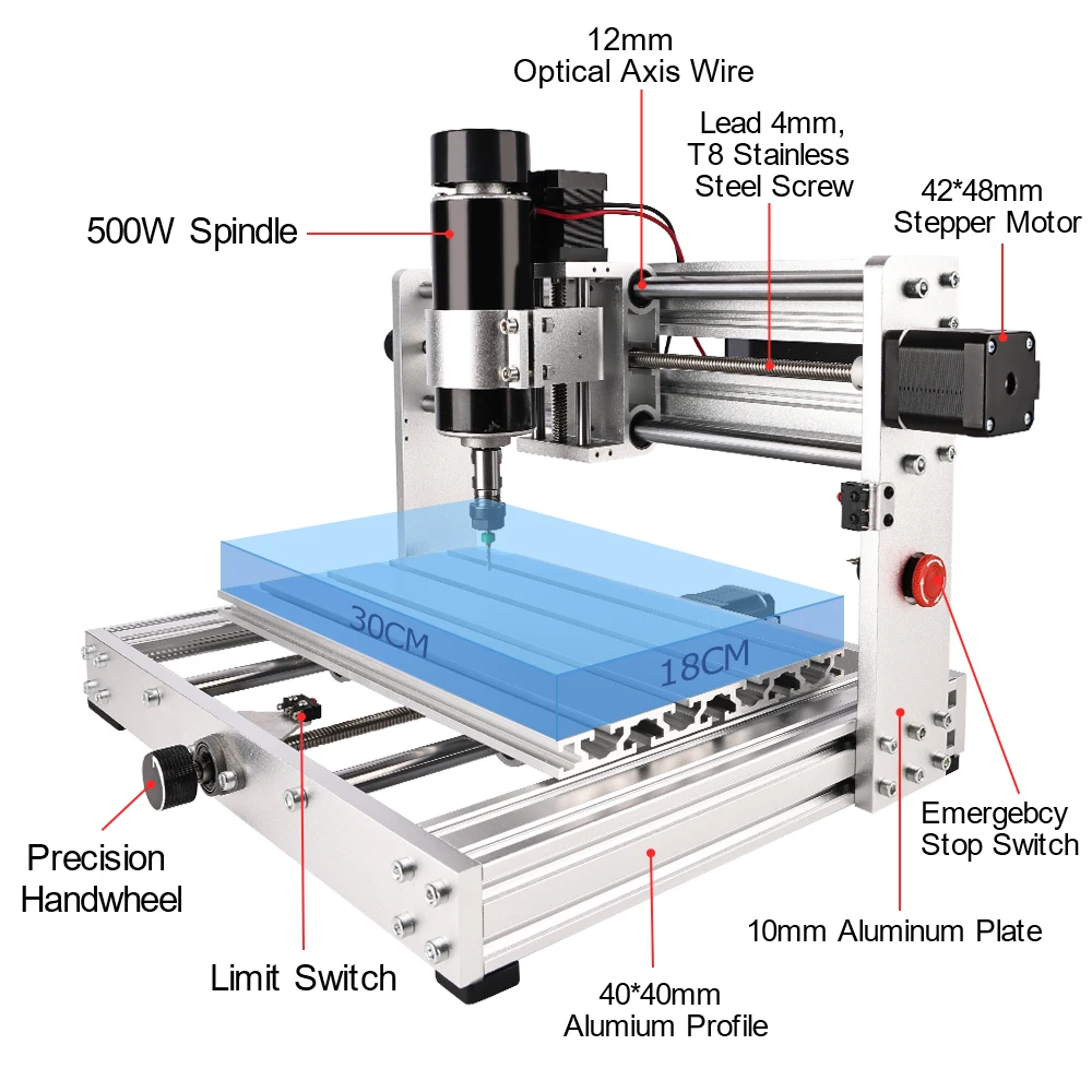 CNC 3018 Pro Max with 500w Spindle Metal Engraving Machine 40W Laser Engraver Milling Cutting Machine for Wood Acrylic PCB PCV