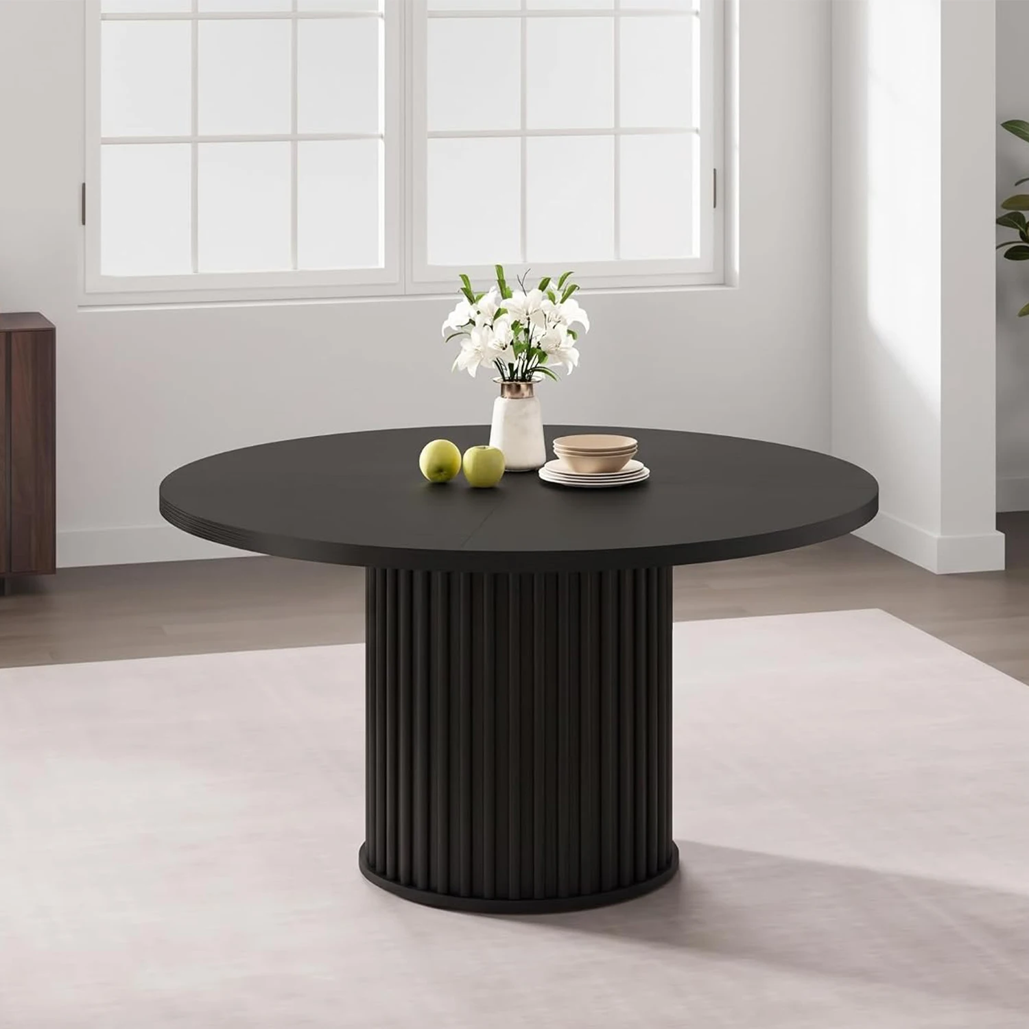 47 Inch Round Dining Table for 4-6 People with Sturdy Waveform Pedestal Base, Elegant & Textured Design, Spacious Round Tabletop, Industrial Circle Kitchen Table for Dining Room, Kitchen, Apartment