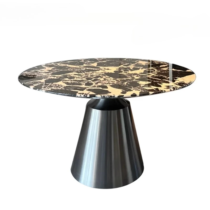

Imported black luxury stone marble dining table and chairs modern simple small apartment eating round table