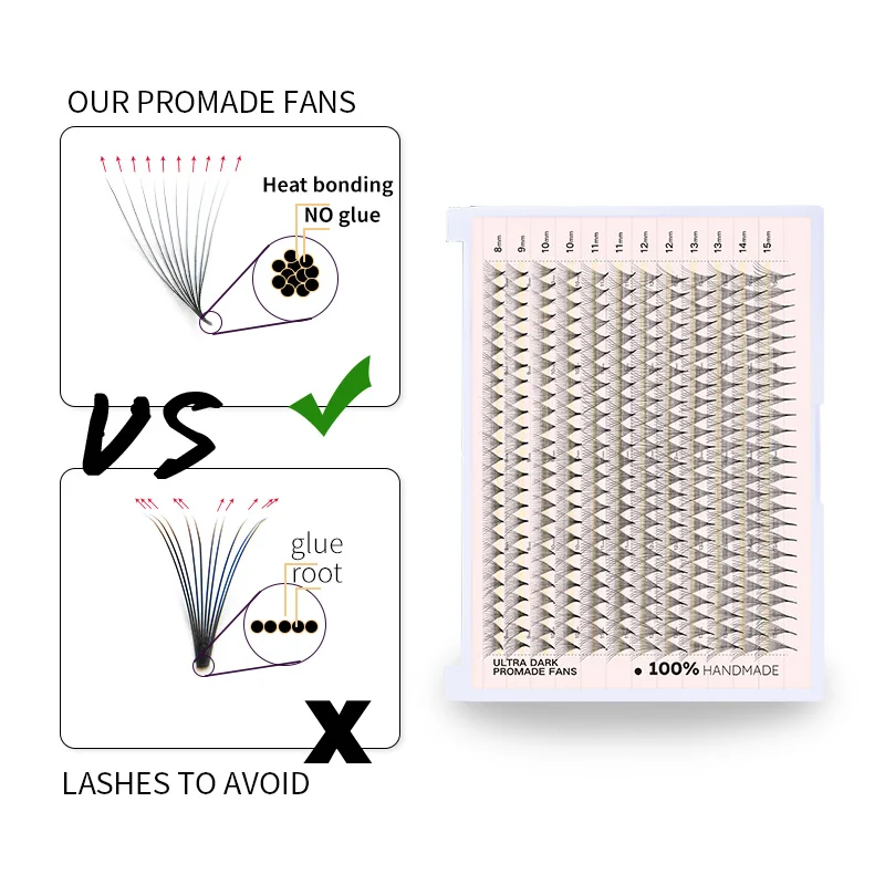 Premade Fans Fake Lashes 12 Rows Pointy Base 3D to 16D Russian Volume Promade Fans Mixed Lengths C D Curl Eyelash Extensions