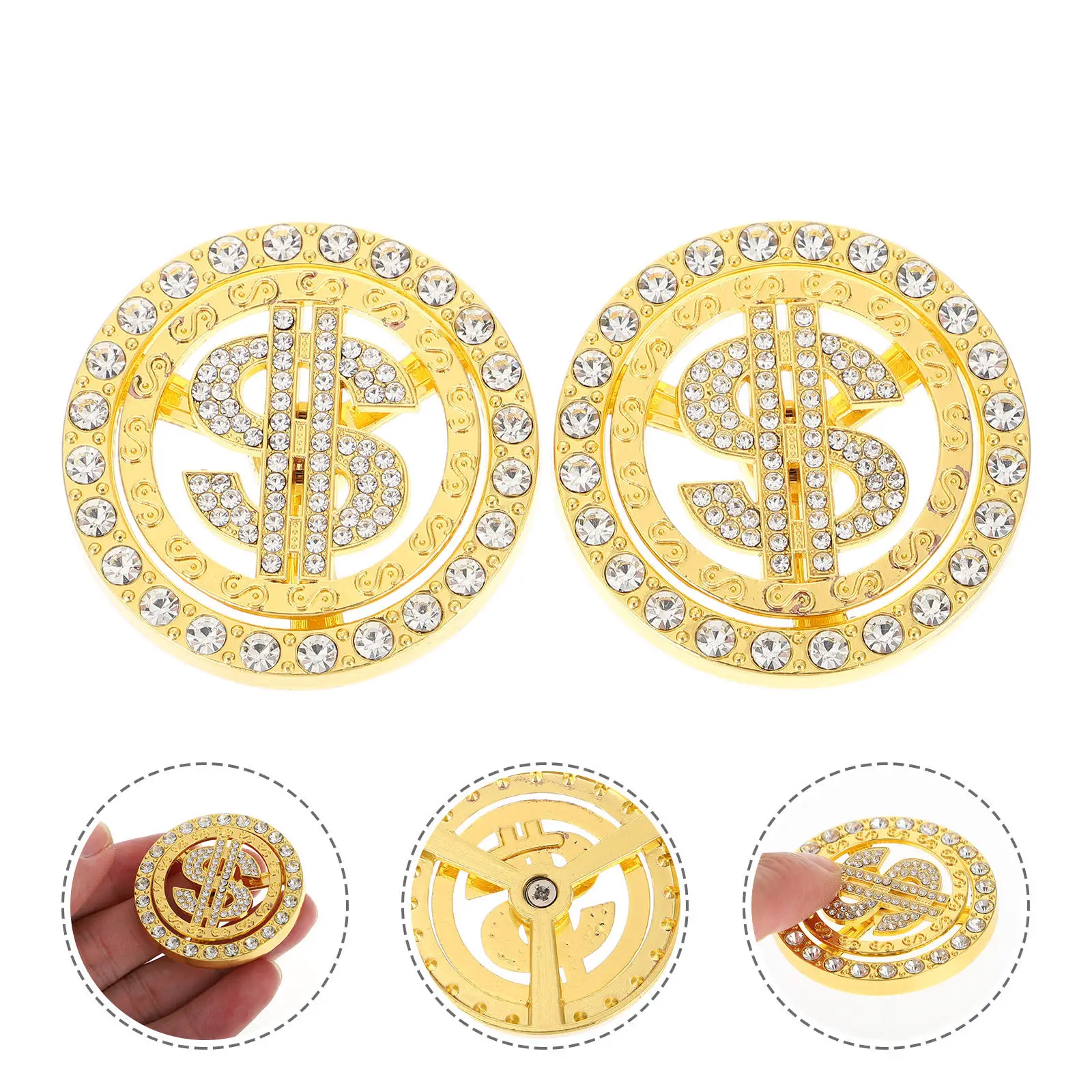 2Pcs Creative Turntable Gyro Small Gyro Turntable Decor Pattern Us Dollar Theme Portable Fun Device for Desk Play