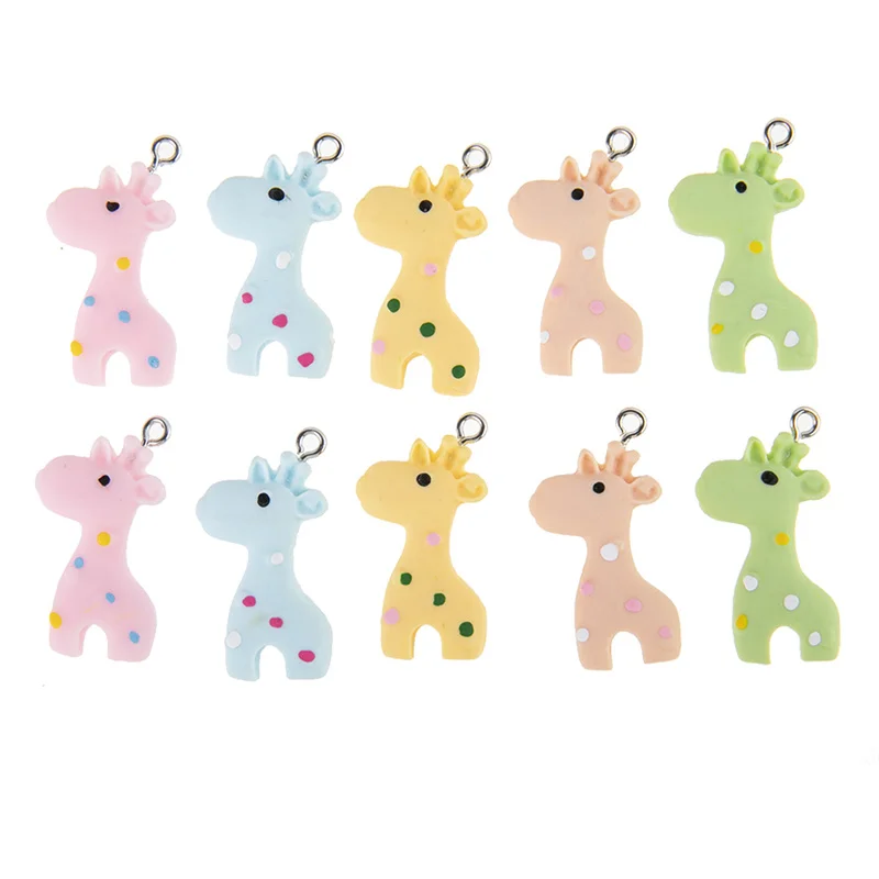10Pcs Colourful Cartoon Giraffe Charms Simulation French Fries Pendant for DIY Cute Animal Keychain Jewelry Craft Accessories ﻿