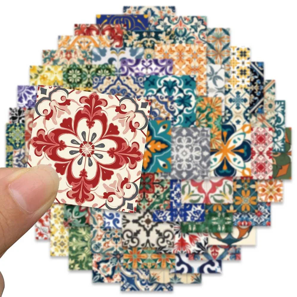 62pcs Vintage Colored Tiles Stickers Pack Guitar Stationery Phone Diy Journaling Materials Journal Accessories Sticker Aesthetic