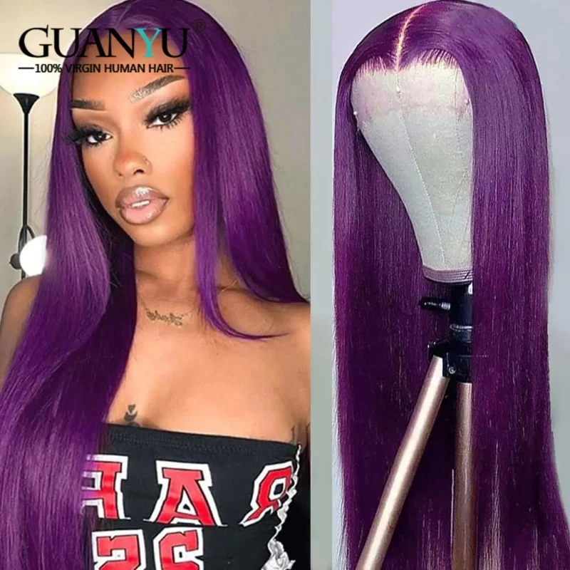 

Violet Purple Straight Lace Frontal Wig Colored Remy Vietnamese Human Hair Wigs 180% Transparent Lace Lace Front Wig Human Hair