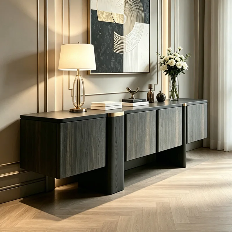Solid wood TV cabinet, living room against the wall floor storage cabinet, villa storage side cabinet