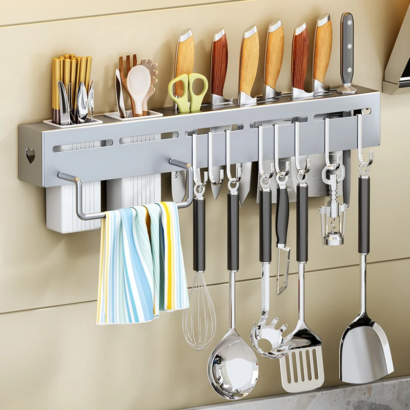 Kitchen Storage Rack Wall-Mounted Multifunctional Storage Knife Rack Detachable Stainless Steel With Multiple Brackets And Hooks image 3