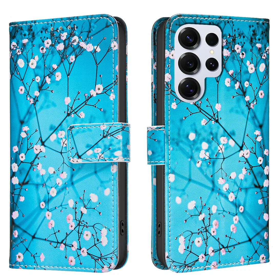 Pattern Leather Flip Wallet Phone Case For Samsung Galaxy S25 Ultra Edge S24 S23 S22 Plus Card Pocket Slots Hard Cover