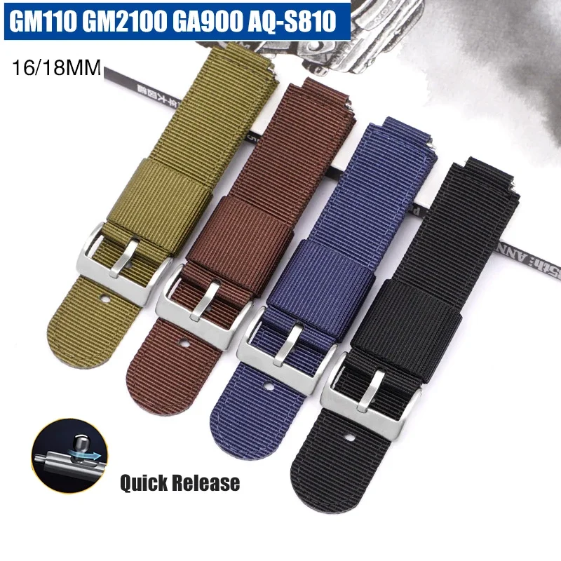 Nylon Sport Strap for Casio G-Shock GA-110 120 GA-2100 MRW-200H Stainless Steel Buckle Quick Release Canvas Bracelet Watch Band