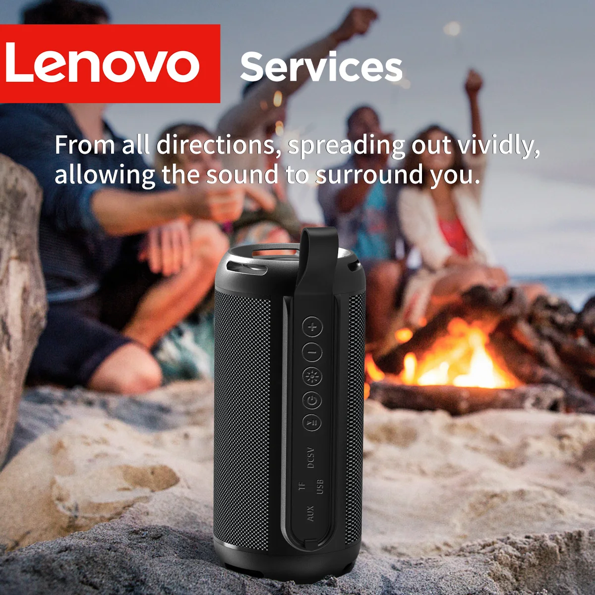 

Lenovo D02 Portable Wireless Speaker Hanging Rope, 360° Surround Sound Powerful Subwoofer Bluetooth 5.1 Loudspeaker Music Player