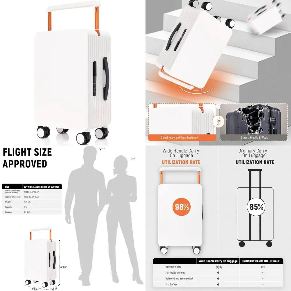 Durable Hardshell Spinner Luggage with TSA Lock, 20-Inch Wide Handle, Frameless Design, and Zipper Closure for Travel Convenienc