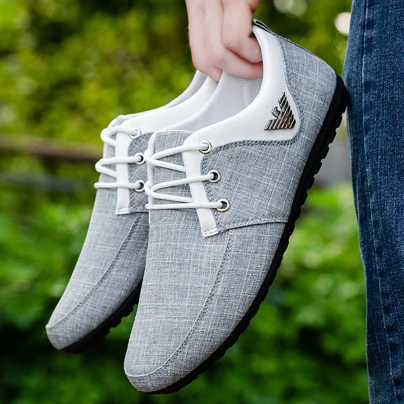 

Men's Casual Shoes Light Men Canvas Shoes Metal Man Driving Shoes Solid Lace-up Male Sneakers Zapatillas Hombre 2024