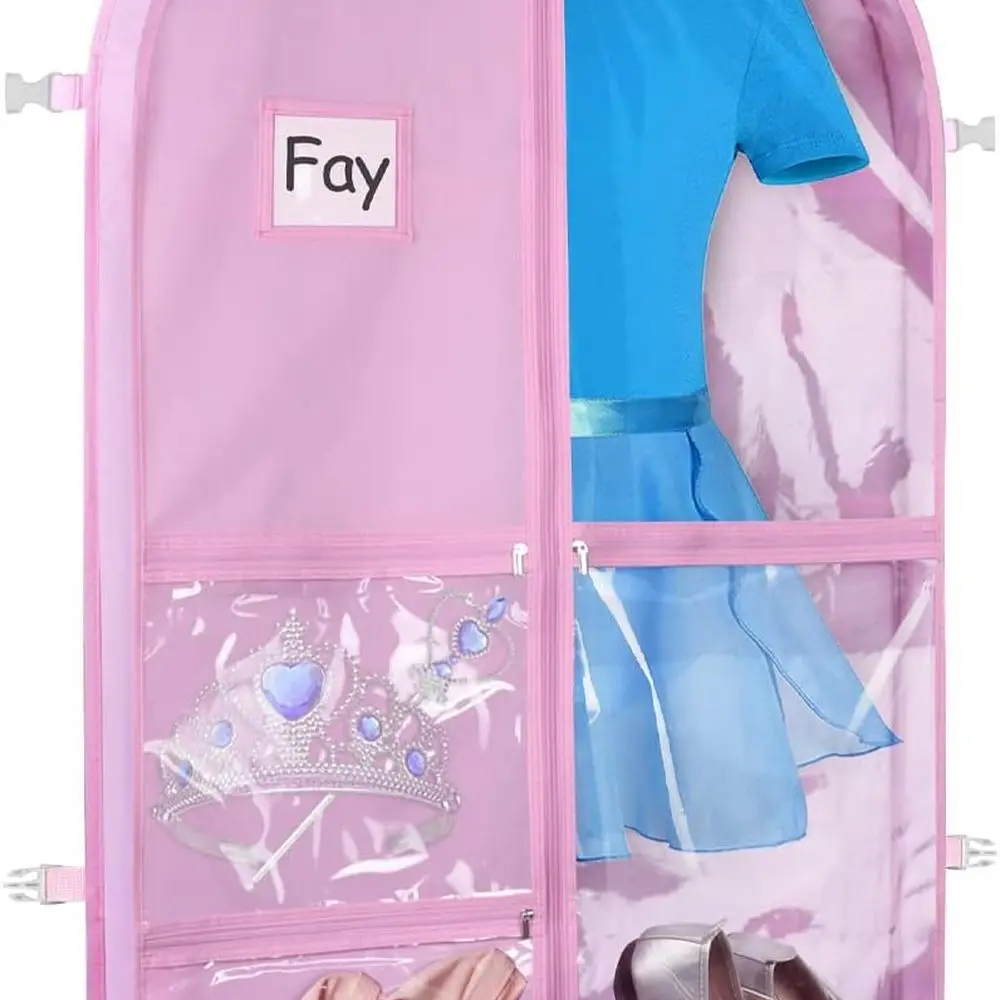

Pink 40 Hanging Dance Costume Bag with 5 Pockets, Buckles, and Handles for Dancewear Storage and Competitions