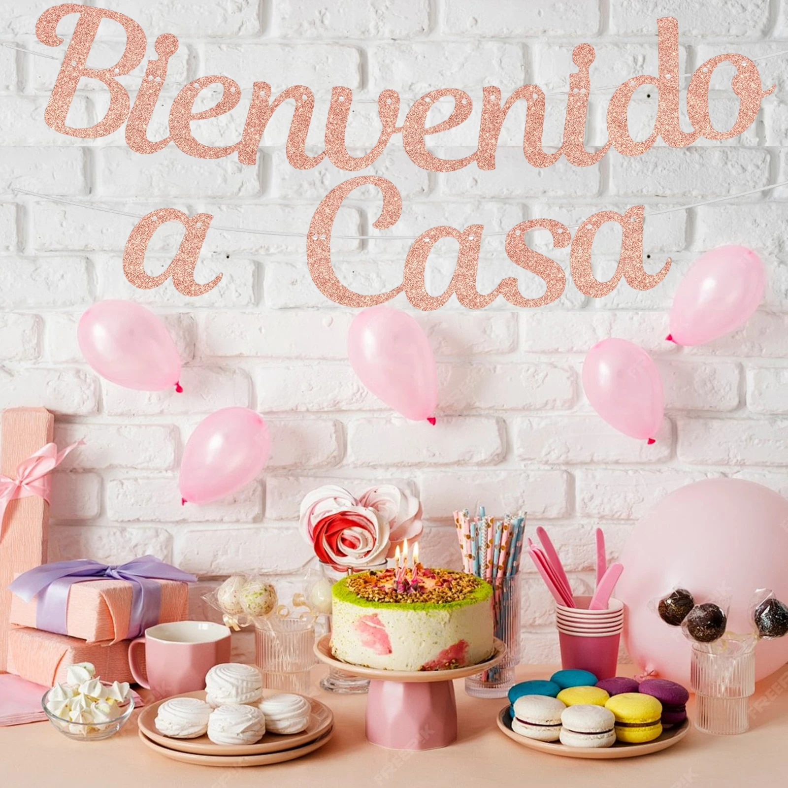 لافتة ترحيب منزلية إسبانية Bienvenido a Casa، ديكور حفلات ترحيب فييستا المكسيكية، لافتة ترحيب منزلية باللون الذهبي الوردي #4