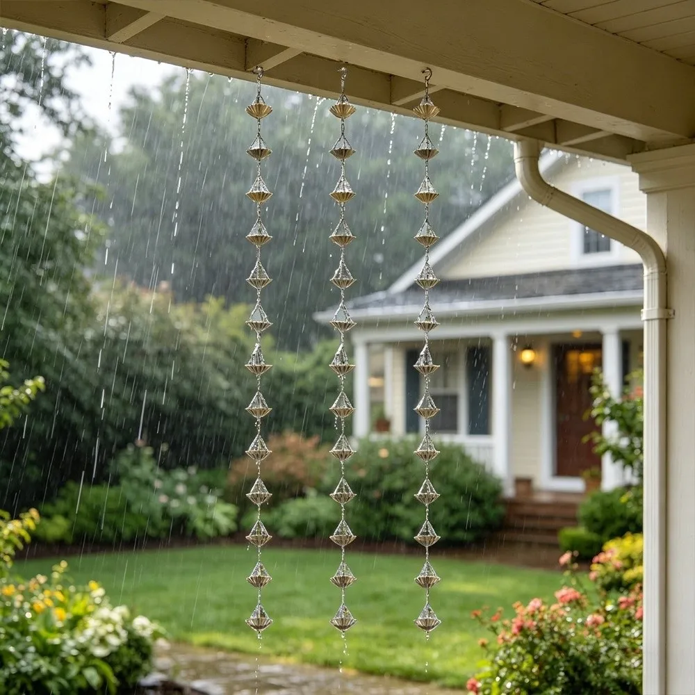 Japanese Style Metal Flowers Rain Chain 7 Cups Hanging Rain Chain for Gutters Weather Resistant Corrosion-resistant