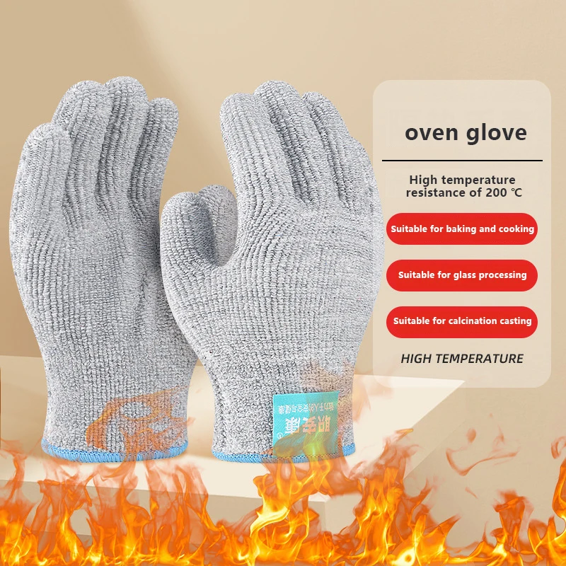 1Pair Knitted Long/Short Wrist Protect BBQ Heatproof Gloves High Temperature Resistant 200℃ Anti-Burn Glove For Oven Kitchen