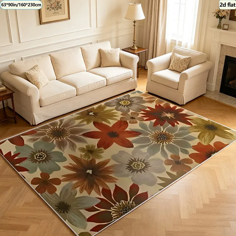 1 Piece of Soft Plush Carpet with Hand-Painted Floral Patterns, Warm and Comfortable, Suitable for All Seasons, Lightweight and Easy to Maintain, Ideal for Home Decor in Living Rooms, Bedrooms, and Entryways, Perfect for Autumn and Winter.