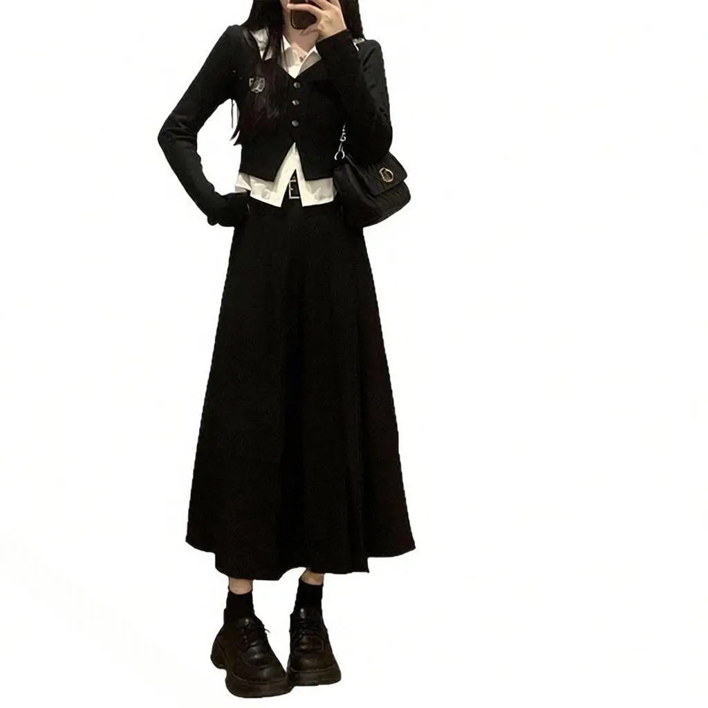 Korean College Style Dress Set Women Spring Autumn Small Size  Shirt Top Pleated  Skirt Two Piece Set Fashion Ensemble