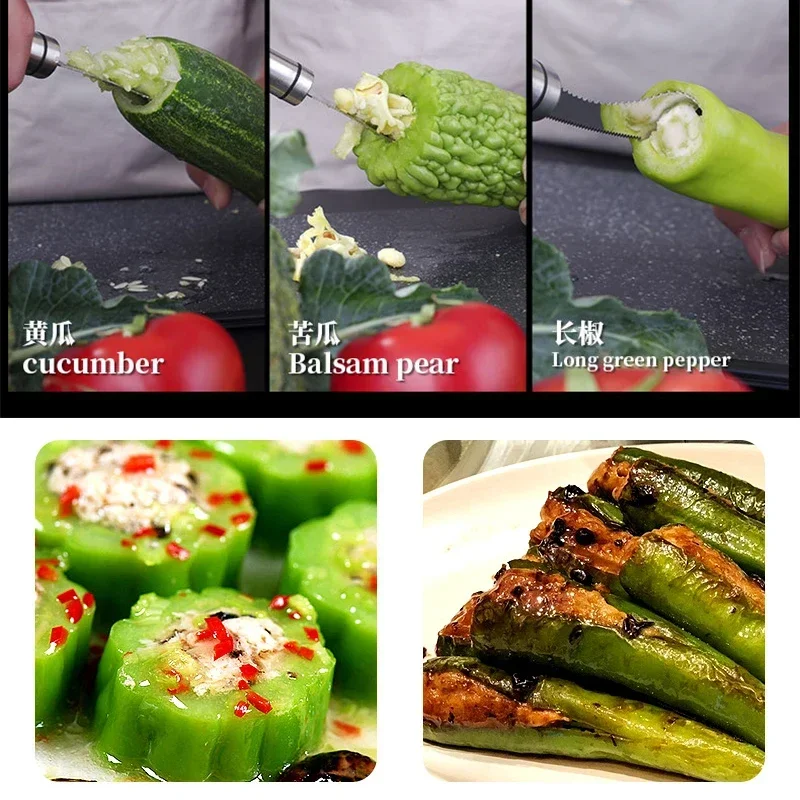 Stainless Steel Corer Chili Corer Bitter Gourd Seed Remover Core Digging Knife  Green Pepper Cutter Seed Digging Tool Kitchen