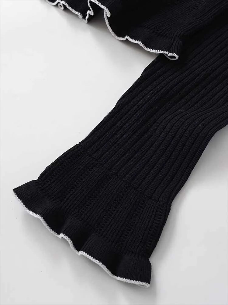 เสื้อโค้ทผู้หญิงสไตล์ยุโรปและอเมริกาแบบใหม่ เรียบง่าย ใช้งานได้หลากหลาย คอวี แขนยาว แต่งระบายหลายชั้น เนื้อผ้านุ่ม