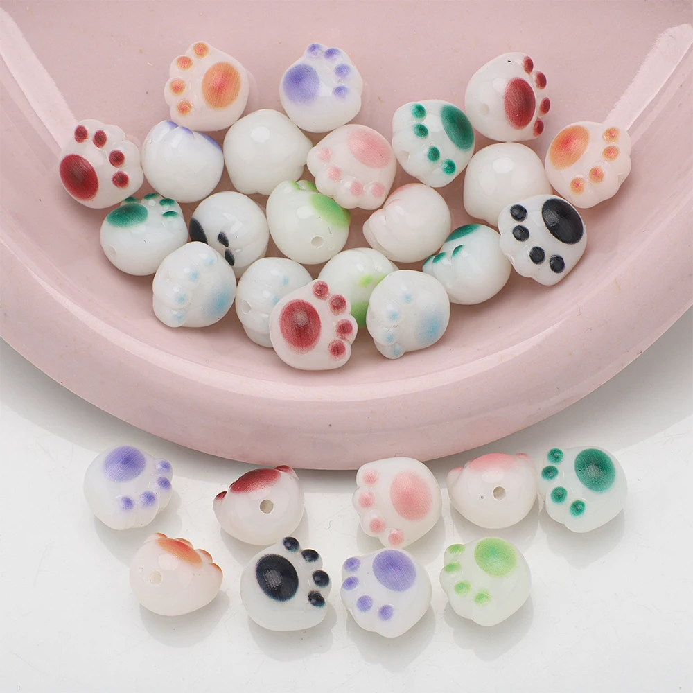 ジュエリー作り用の漫画の爪スペーサービーズ、カワイイ猫の足、ブレスレット、ネックレス、イヤリング、クラフトアクセサリー用のアクリルビーズ、10mm、20個