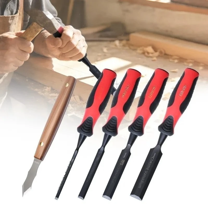 Woodworking Carving Chisel Set Chrome Vanadium Steel Carbon Steel Double Edge Knife for Cork Hardwood Universal Grooving Tool