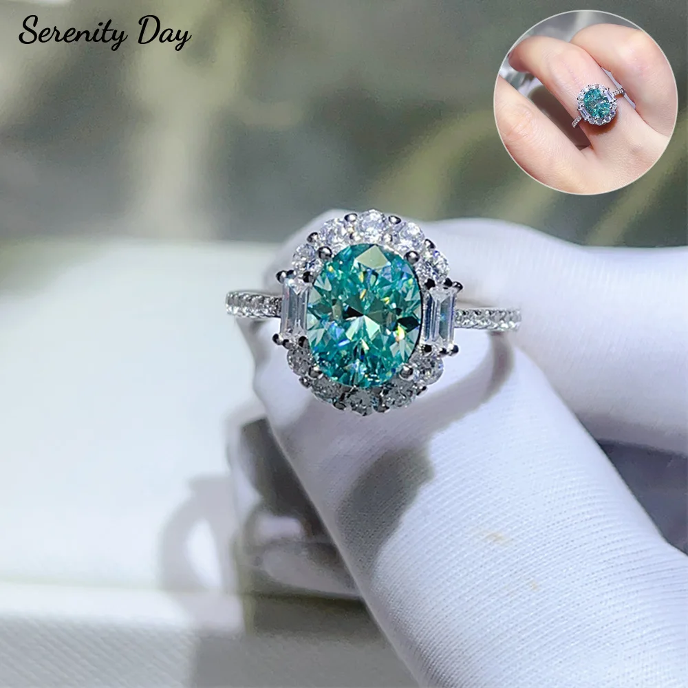 Serenity 1ct 2ct Paraiba Green Moissanite Rings for Women 100% S925 Sterling Silver Bands Plated 18K Diamond Rings Fine Jewelry