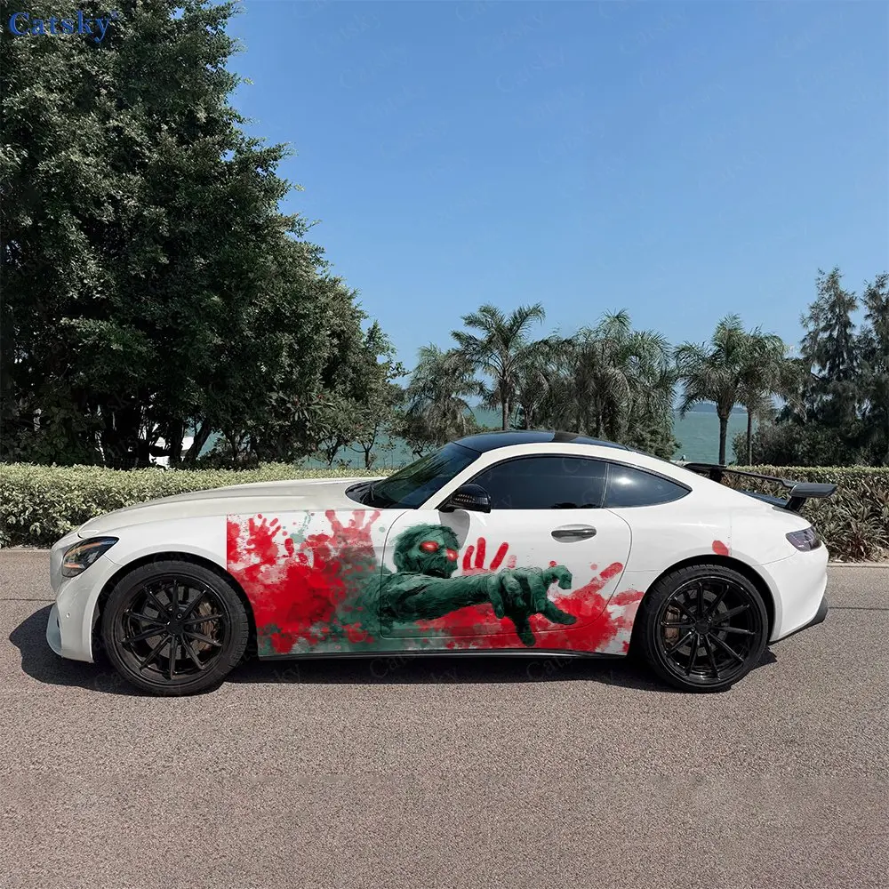 2pcs Horror Bloody Handprint Car Side Wraps, Self-Adhesive PVC Waterproof & Scratch-Resistant Stickers, Car Accessory Gift