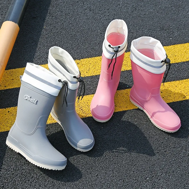 Women's Mid-Tube Outdoor Adjustable Elastic Girdle Waterproof Non-Slip Summer Fashion Waterproof Mouth Work Rubber Shoes 36-40