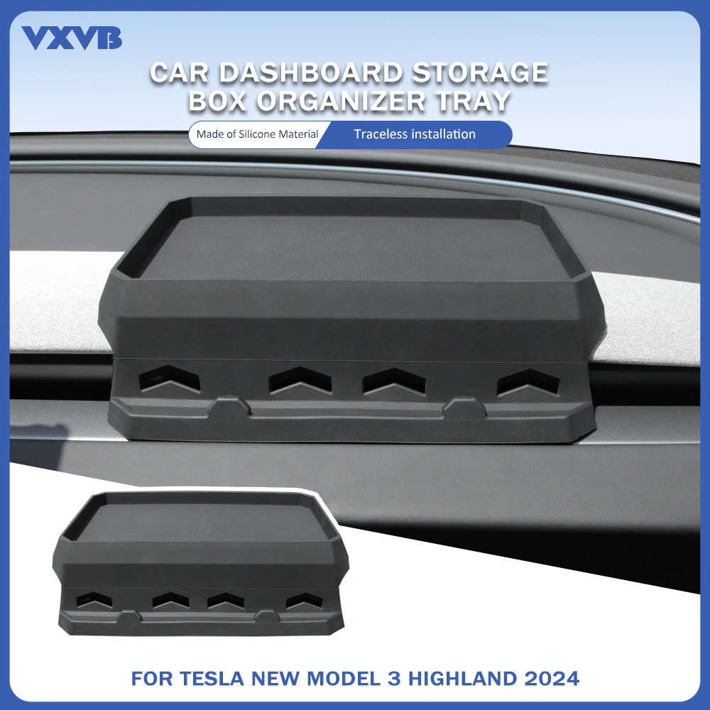 For Tesla Model 3 Highland 2024 Dashboard Storage Box Silicone Auto Center Console Glasses Key Organzier Tray Case Accessories