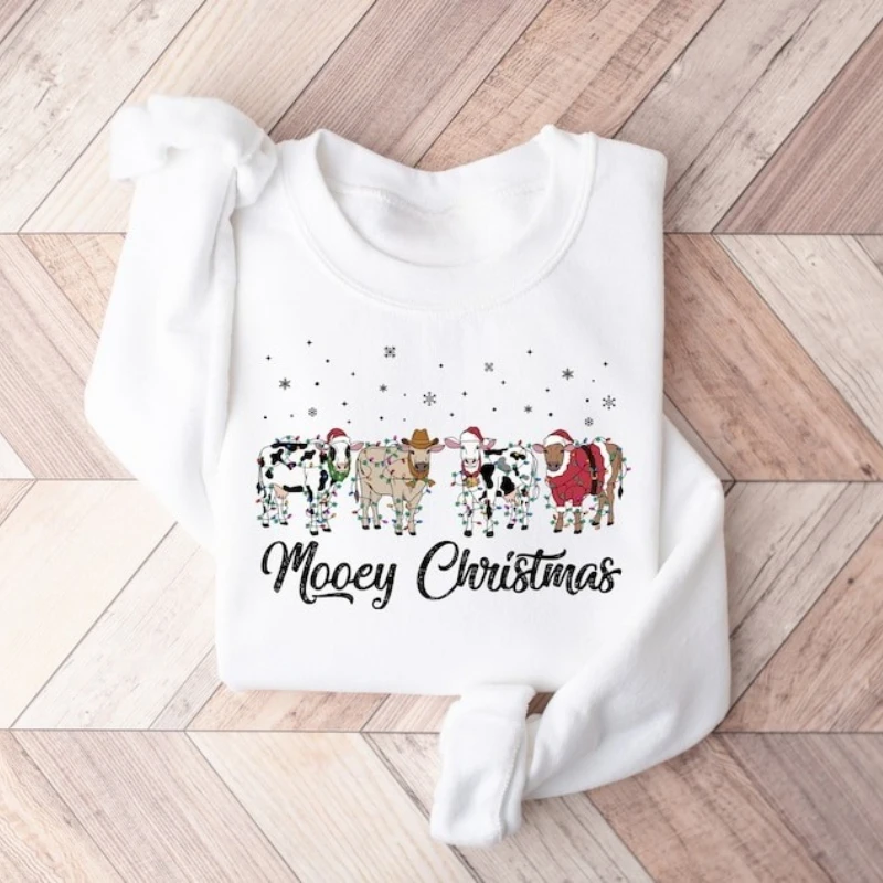 البقرة عاشق هدية مضحك عيد الميلاد عطلة مزرعة المرأة الخريف والشتاء Crewneck طويلة الأكمام البلوز الكبار مطابقة هوديس
