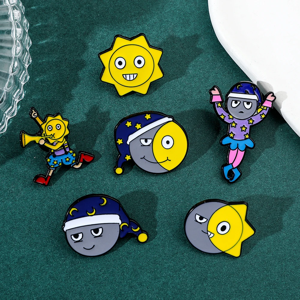 Creative Cartoon Sun Moon Brooch Funny Sleeping Hat Personalized Metal Badge Clothing Backpack Accessories Clothing Jewelry