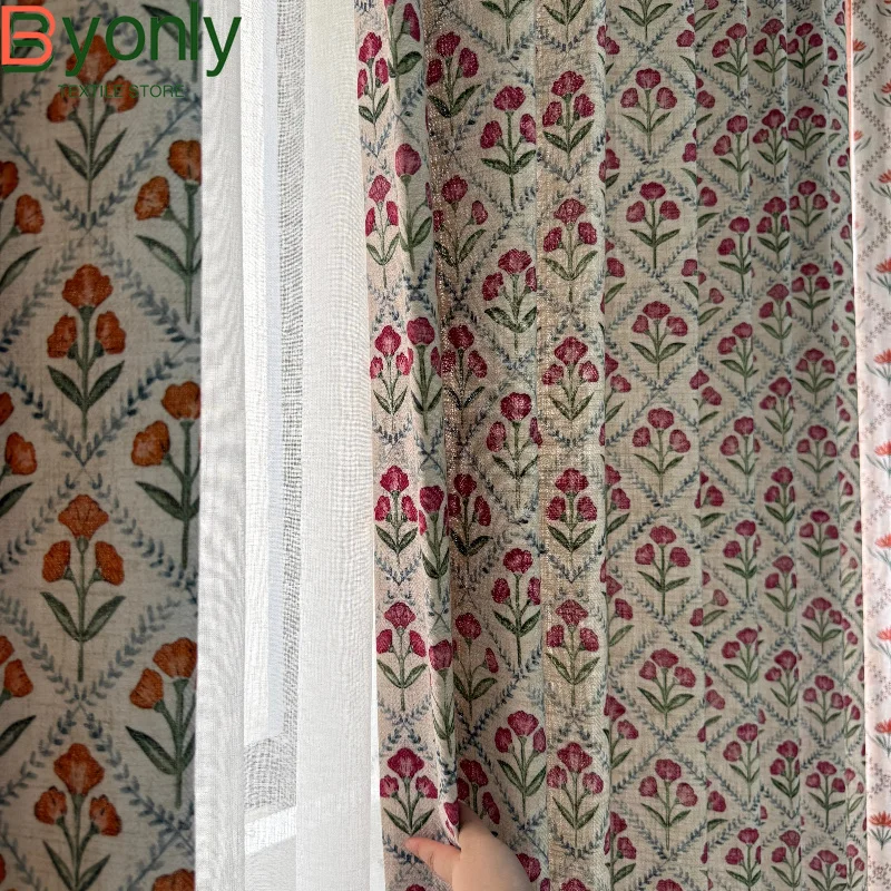 American Retro Pastoral Style Cotton Linen Environmentally Friendly Printed Curtains for Living Room Bedroom Partition Curtains