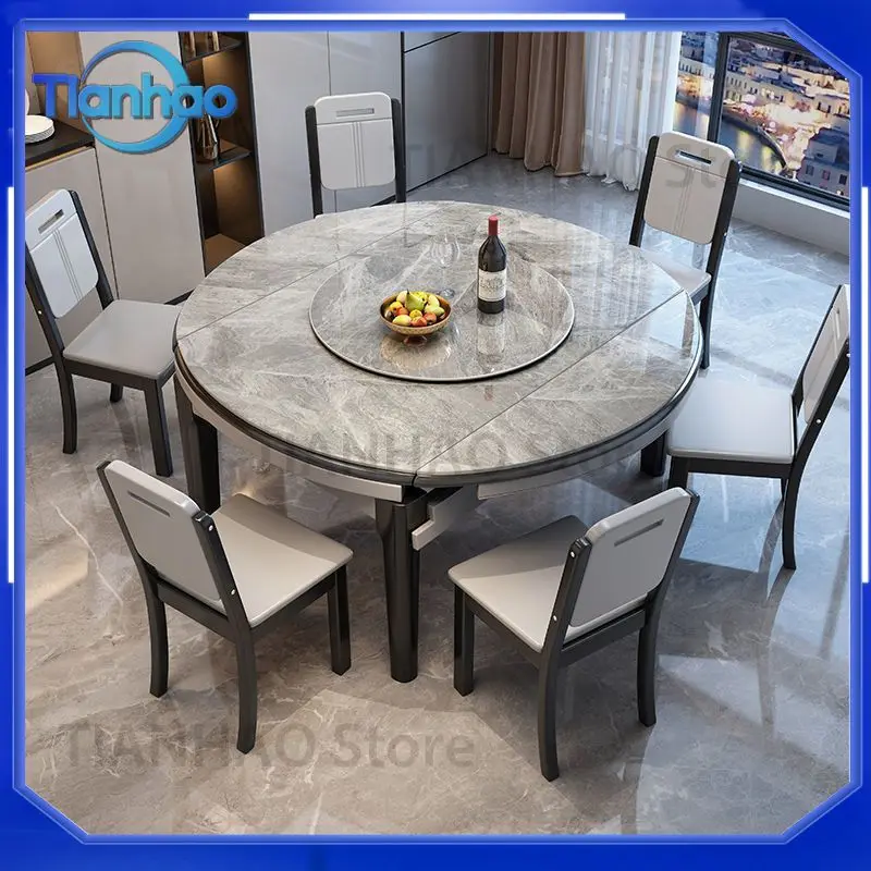 Extendable and Foldable Marble Dining Table for Small Spaces Modern Minimalist Italian Style Round or Rectangular Dining