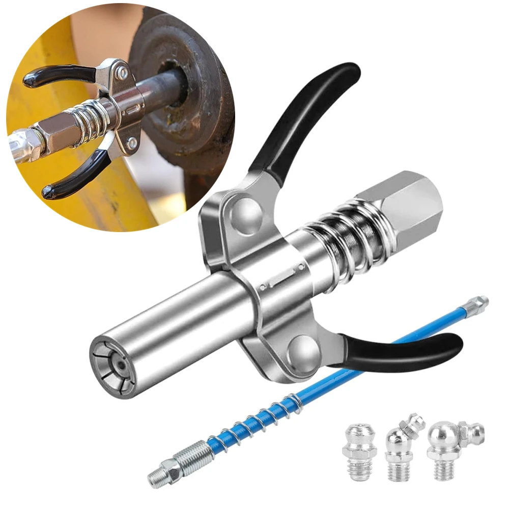 Grease Gun injector Manual Greaser Quick Release Grease Coupler Spring Flex Hose Kit with Grease Nozzle Set
