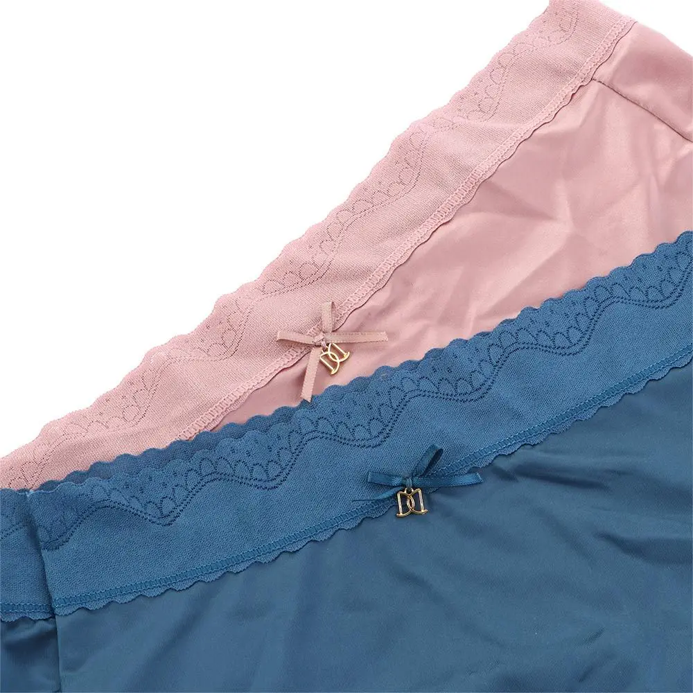 Traceless Comfortable Middle Waist Soild Color Japanese Fashion Ice Silk Panties Women Underwear Lace Lingerie Lady Briefs