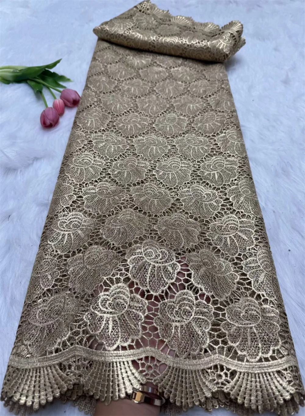 5 ярдов, нигерийский высококачественный оранжевый гипюровый шнур, кружевная ткань, африканская сетка, молочная шелковая вышивка для платьев Hm44-1