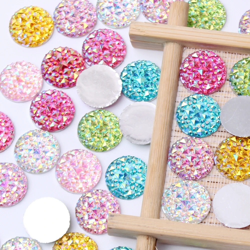 Resin Flat Bottom Alligator Back Round Nail Charms 14mm 100pcs AB Color Handmade DIY Material Headwear Nail Art Decoration