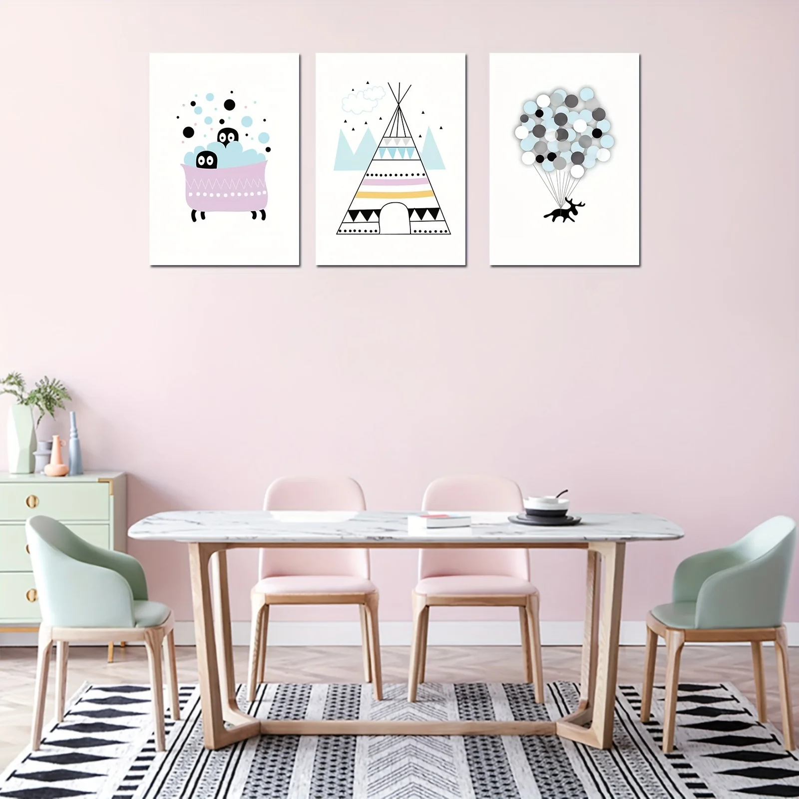 (No frame)3pcs/set Modern Minimalist Cartoon Frameless Canvas Painting Balloon Tent Decoration Painting Living Room Bedroom K