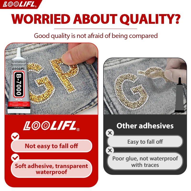 A nova super cola b7000 é transparente e instantaneamente seca, adequada para decoração de tecidos feitos à mão e reparação de itens, com operação simples.