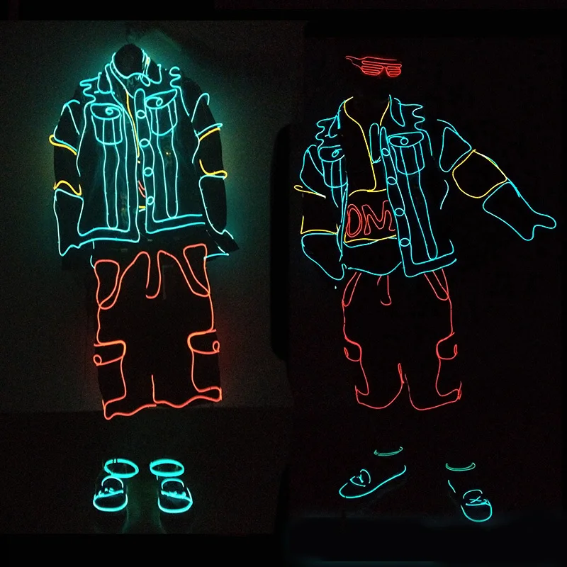 

Unisex EL Wire Neon Light Costume Luminous Street Dance and Hip Hop Performance Clothes for Halloween Glowing Costumes Prop