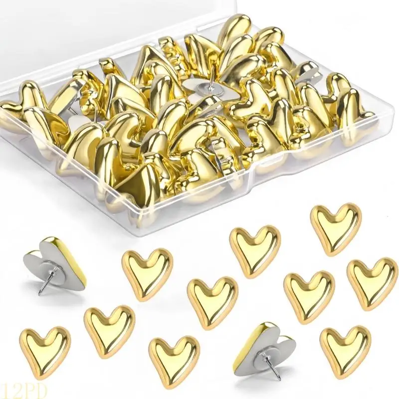 12PD Heart Molded Wall Push Screws Decorative Photo Screws Metal Veneered Steel Rustproof Permanent